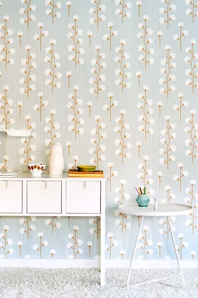 Majvillan, tapet Sweet cotton, turkis