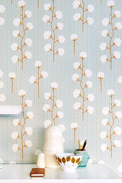 Majvillan, tapet Sweet cotton, turkis