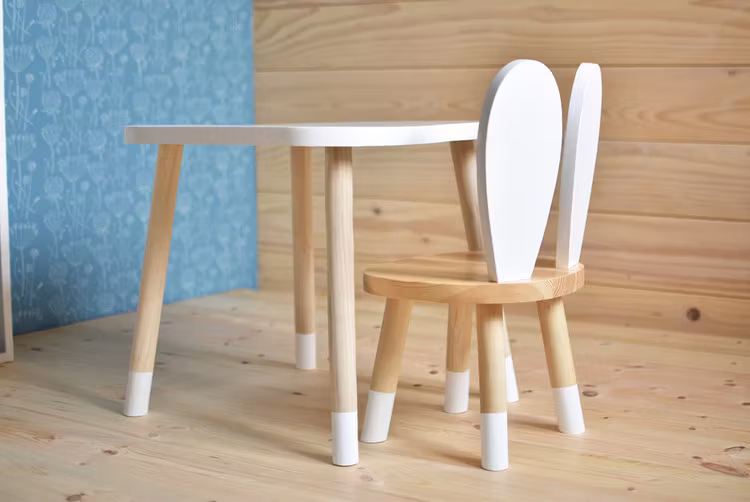 Møbelsæt til børn - Kaninstol og bord, hvid/natur