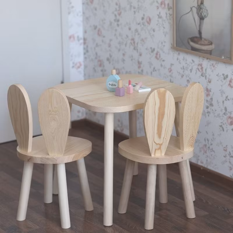 Møbelsæt til børn - To kaninstole og bord, natur