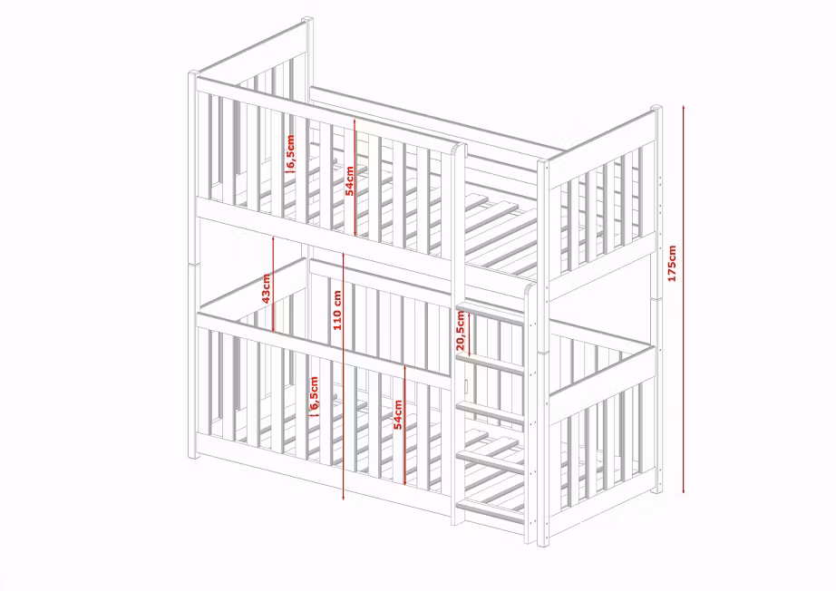 Hvid køjeseng med gelændere, Kalle 90x200 cm