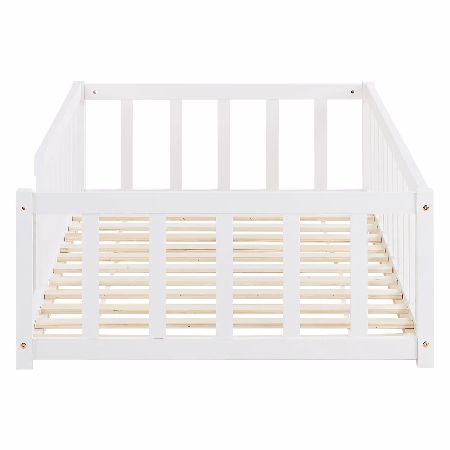 Montessori hvid børneseng med beskyttelseskant, 120x200 cm