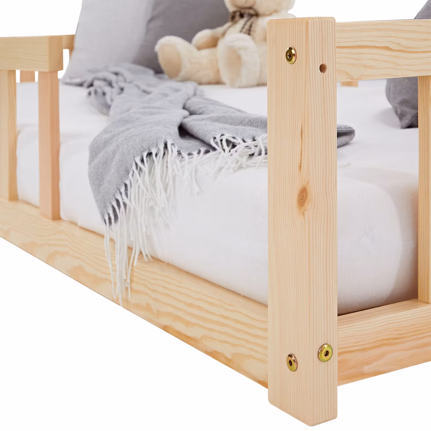 Montessori natur børneseng med beskyttelseskanter, 90x200 cm