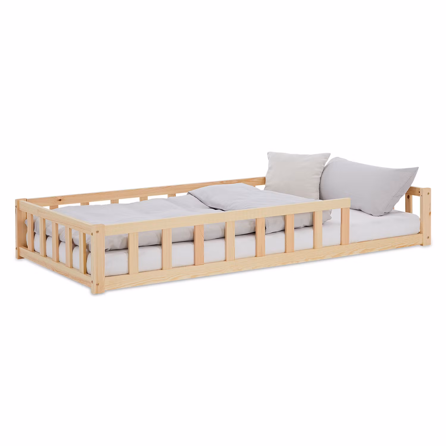Montessori natur børneseng med beskyttelseskanter, 90x200 cm