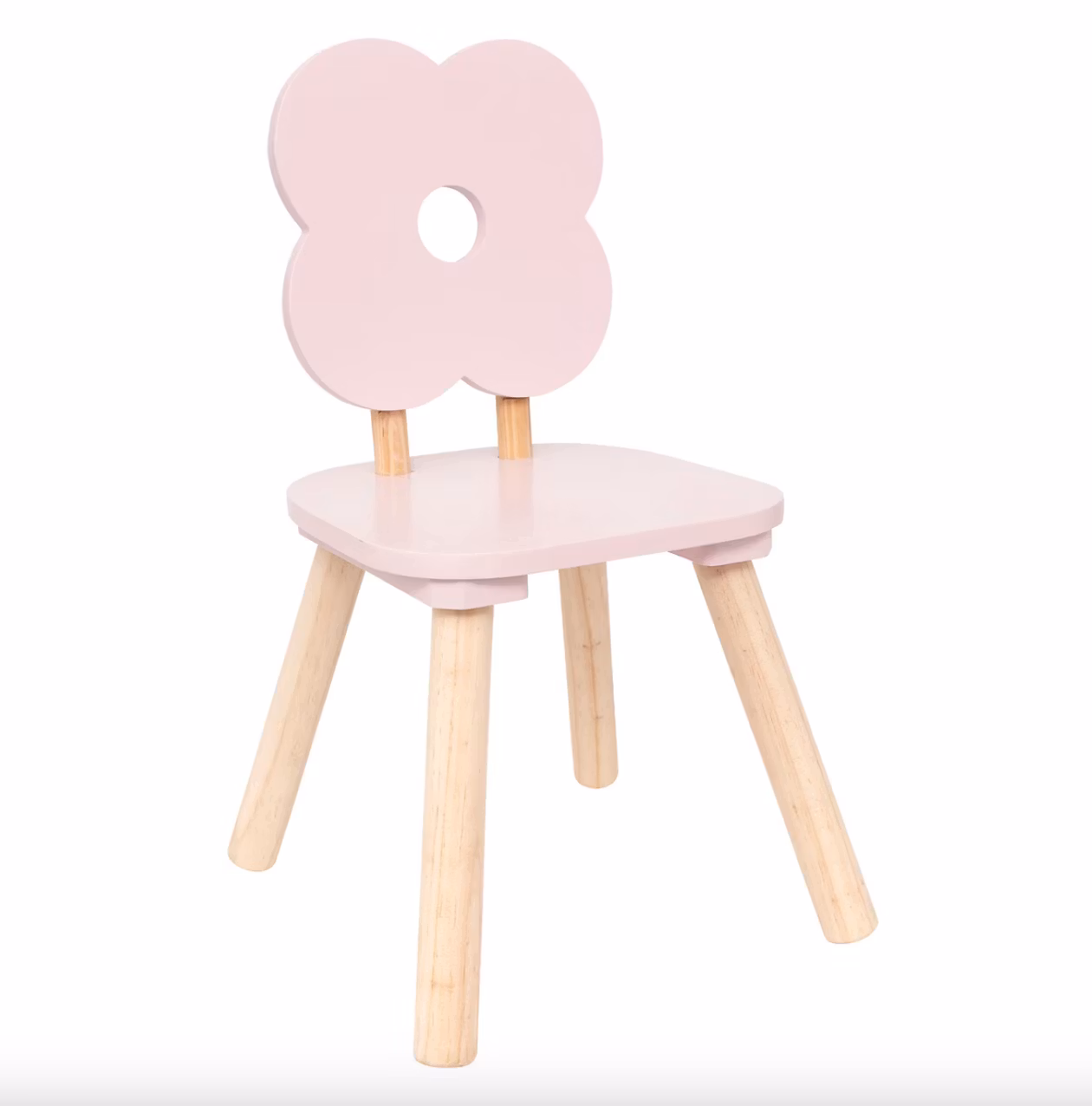 Træstol til børneværelset, lyserød blomst