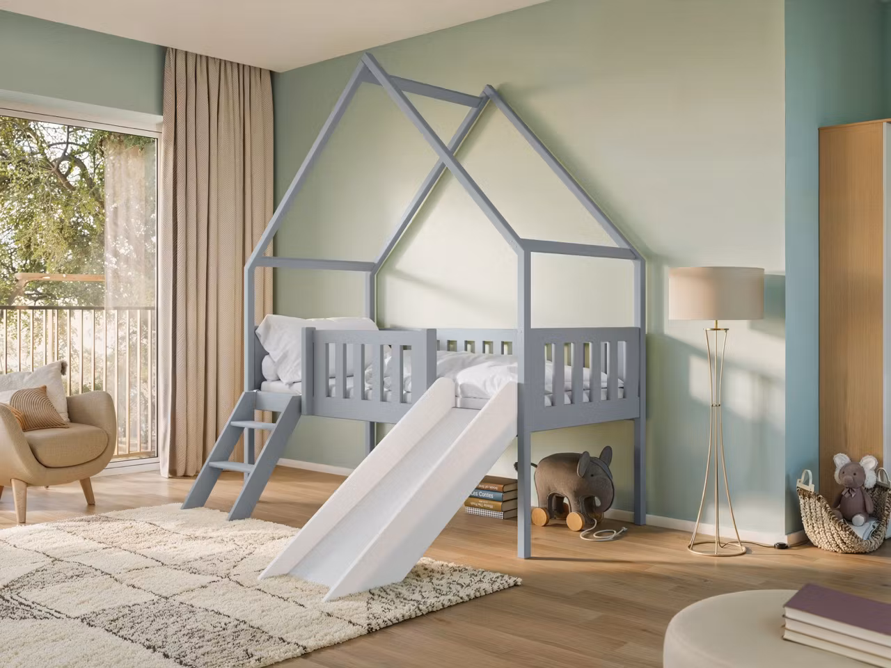 Husseng Stella med rutsjebane - 80x180 cm, Grå