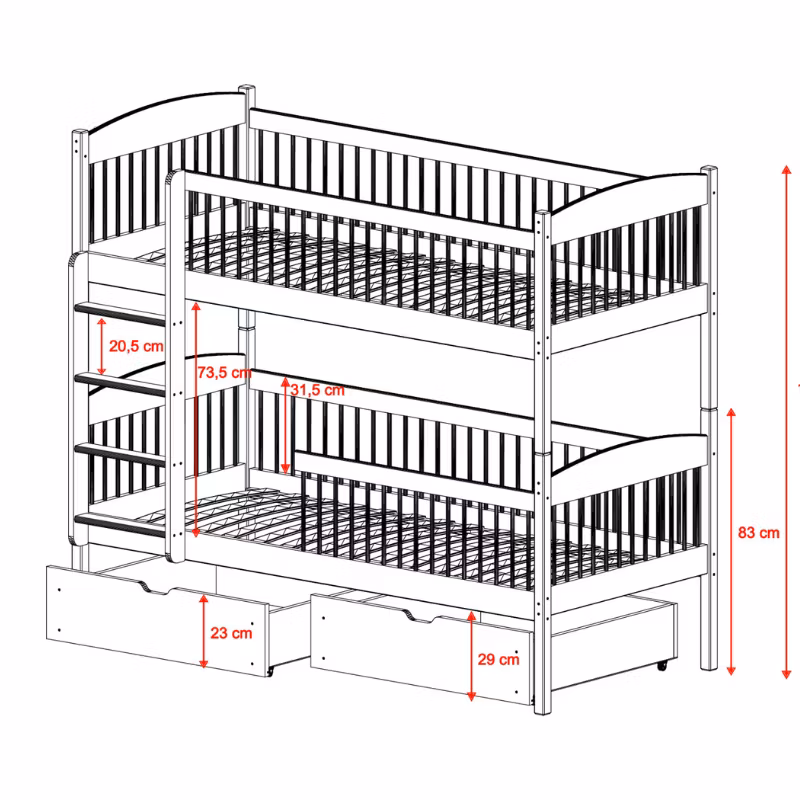 Køjeseng Lula med opbevaringsskuffer