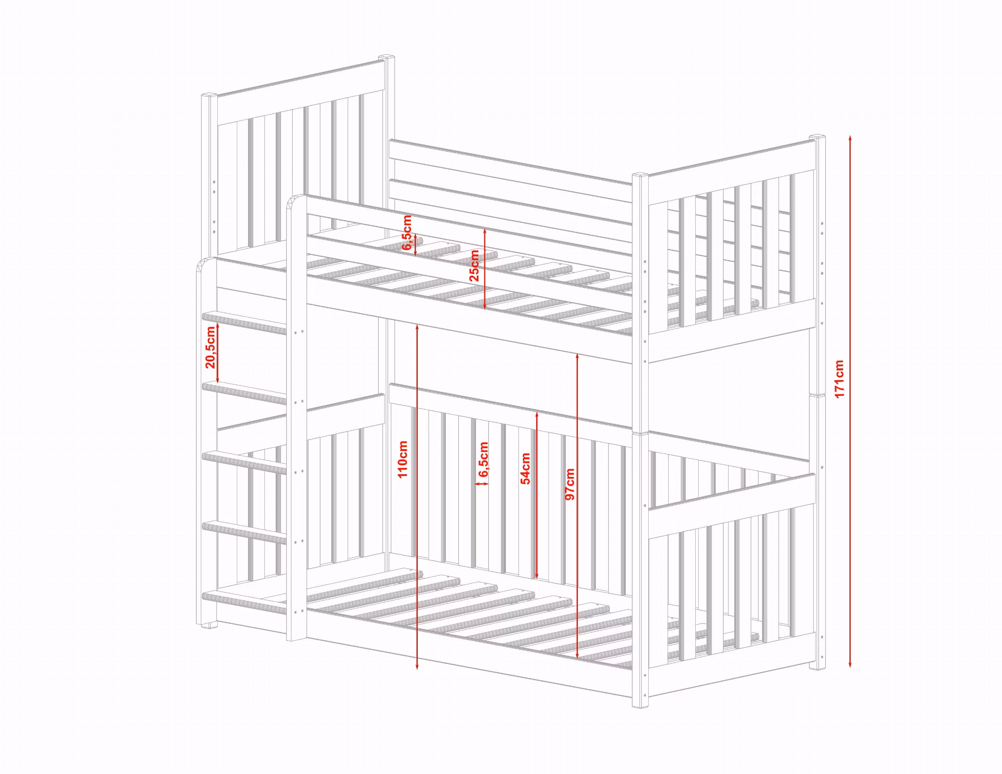 Køjeseng med gelændere, Casper