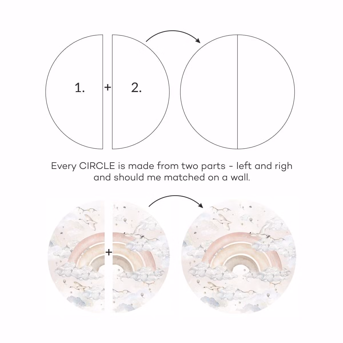 Dekornik, pink rainbow in a circle, wallstickers til børneværelser