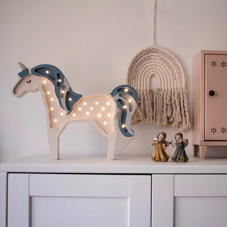 Little Lights, Lampe til børneværelset, Enhjørning blå glitter