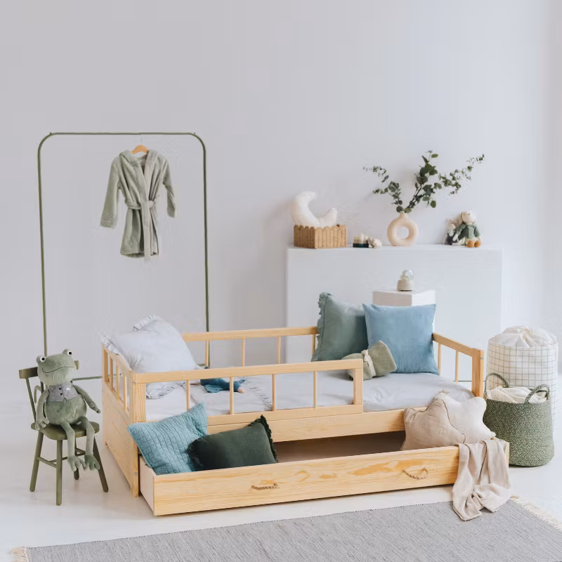 Juniorseng Minnie med opbevaring/udtræksseng, natur