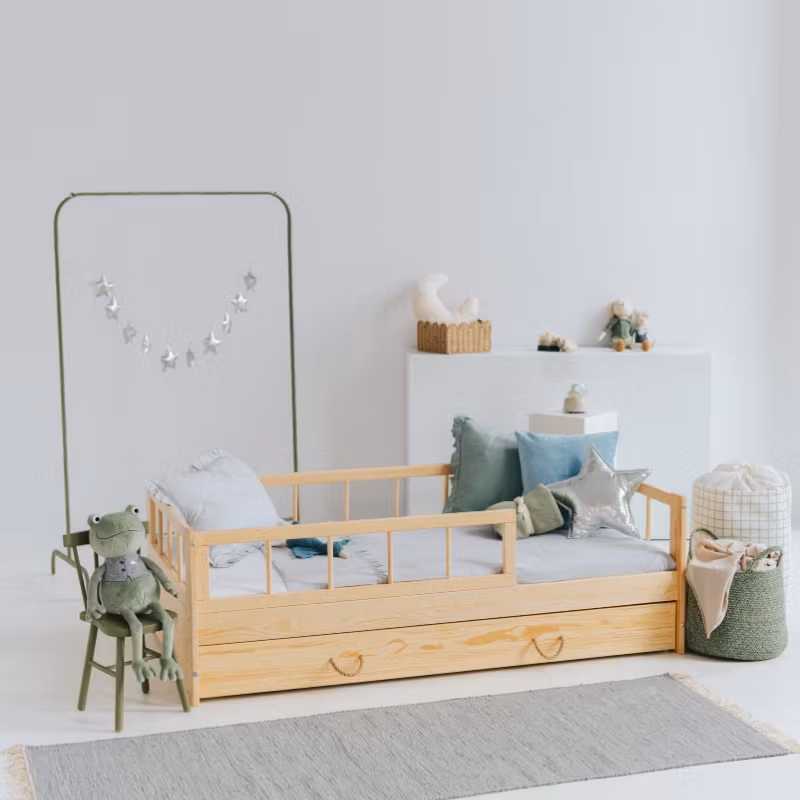 Juniorseng Minnie med opbevaring/udtræksseng, natur