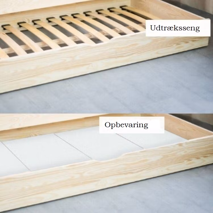 Børneseng Astrid med opbevaring/udtræksseng