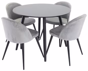 PLAZA | VELVET Matbord ø100 + 4 matstolar