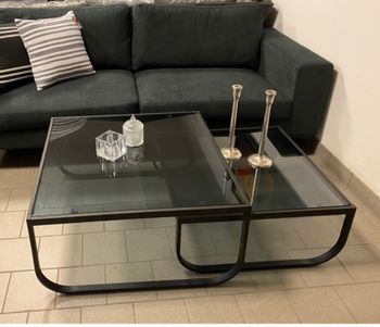 Soffbord svart/rökt glas 80x80cm