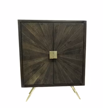 Wooden tall cabinet with brass sunburst
