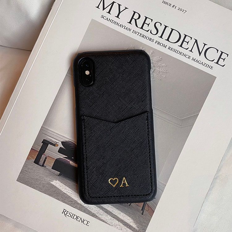 Black saffiano mobilcover med kortholder
