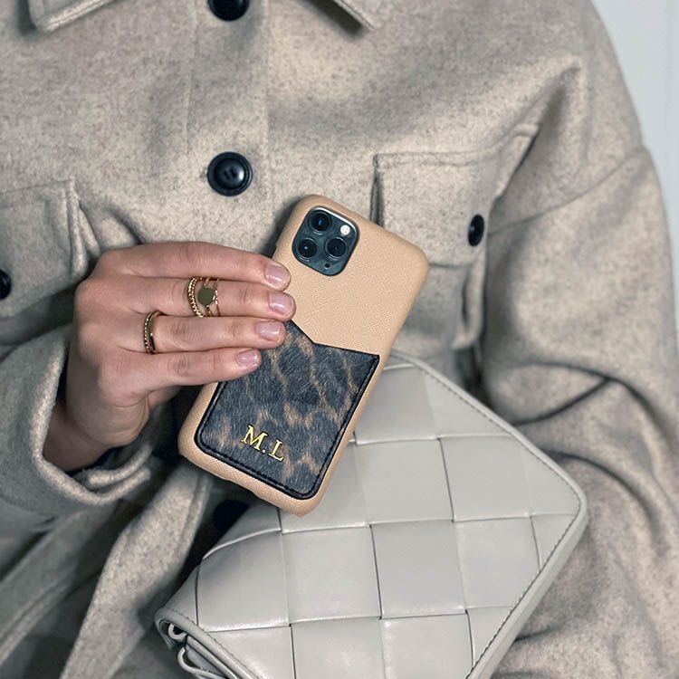 Beige saffiano mobilcover med kortholder