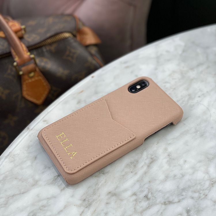 Beige saffiano mobilcover med kortholder