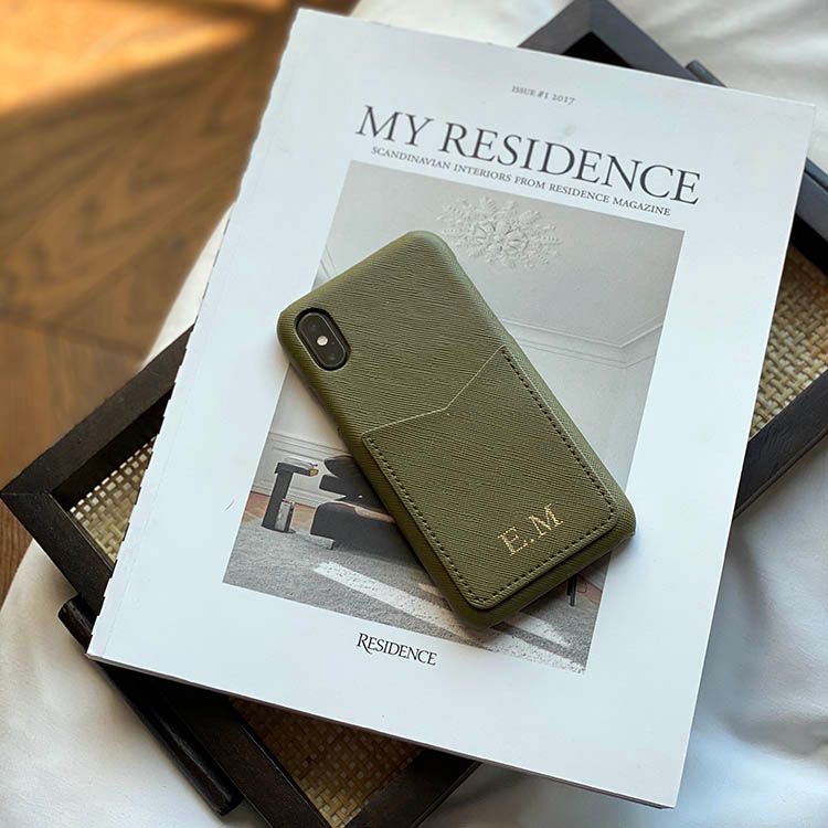 Khaki mobilcover med kortholder