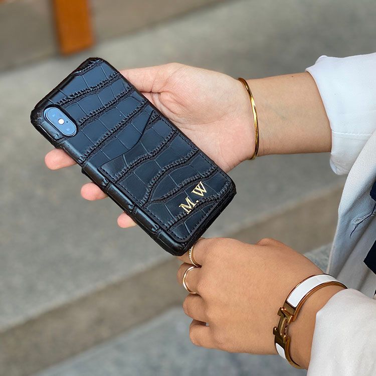Black croc mobilcover med kortholder