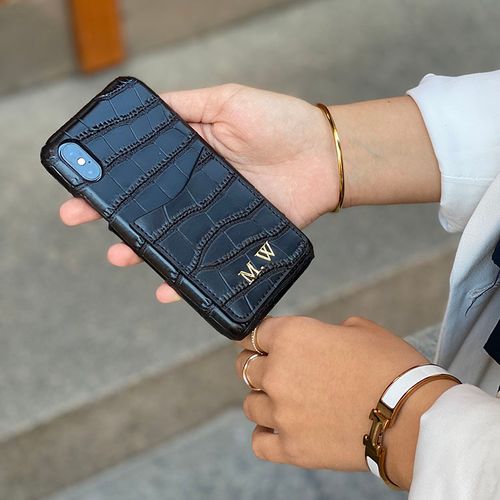 Black croc mobilcover med kortholder