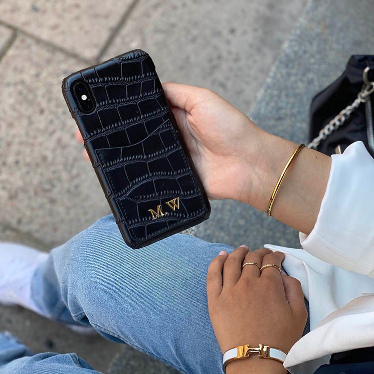 Black croc mobilcover med kortholder
