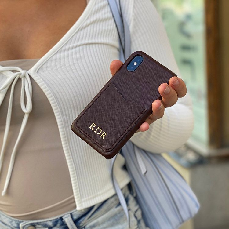 Brown Saffiano mobilcover med kortholder