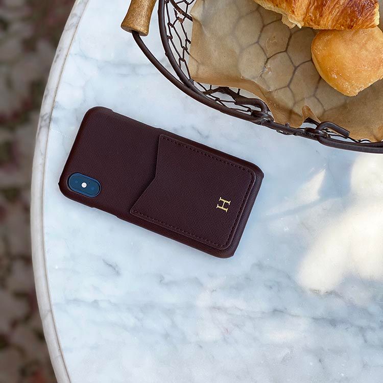 Brown Saffiano mobilcover med kortholder