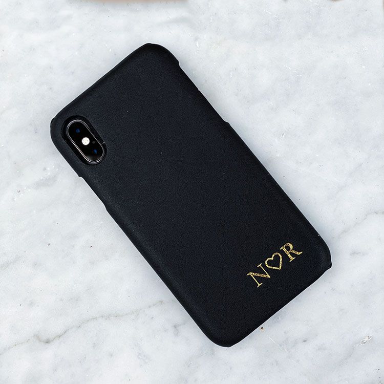 Black smooth mobilcover med navn