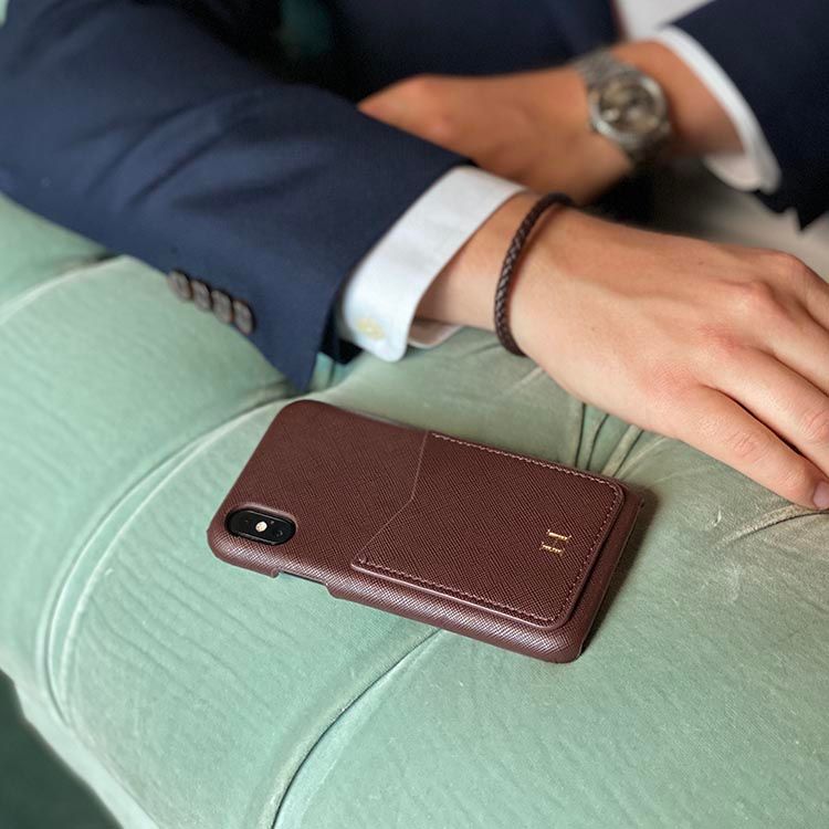 Brown saffiano mobilcover med kortholder