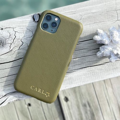 Khaki mobilcover med navn