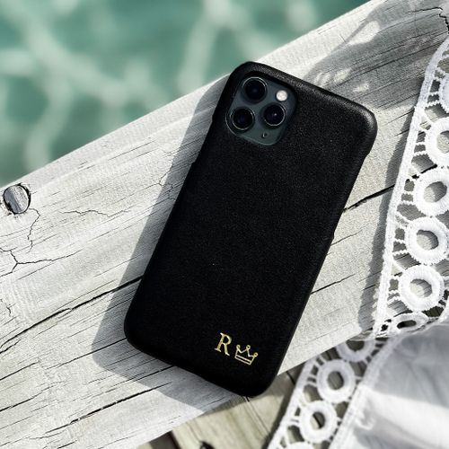 Black smooth mobilcover med navn