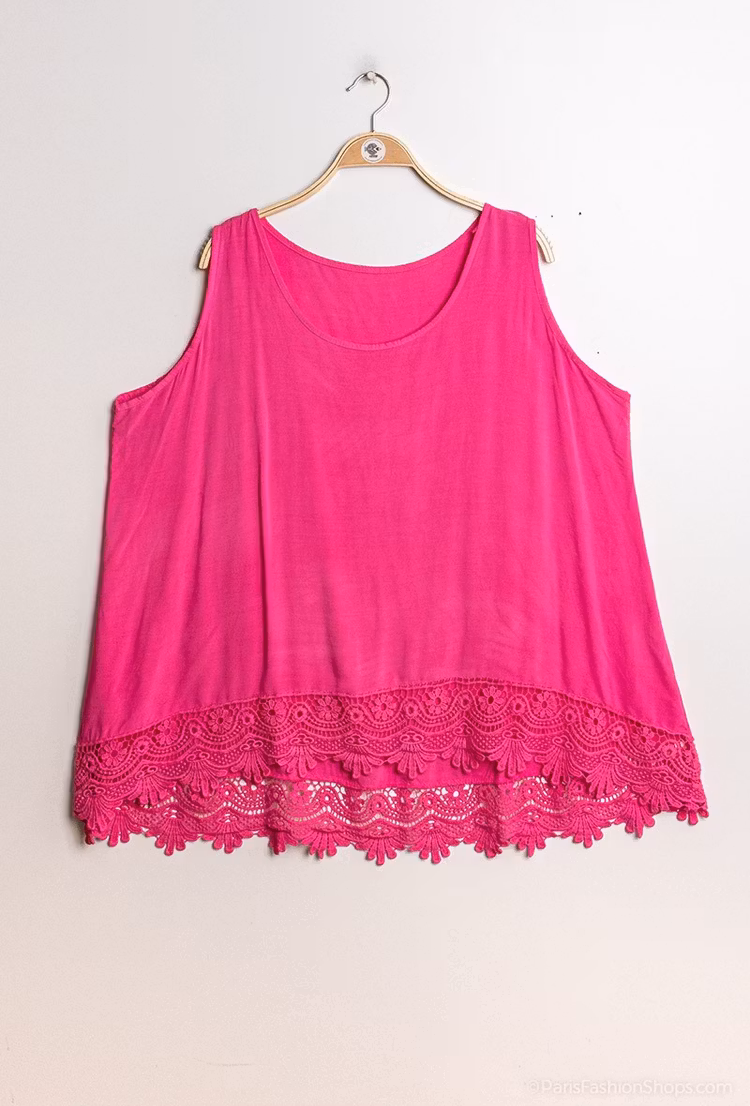 Ärmlös topp med spets - Onesize plus - Fuchsia