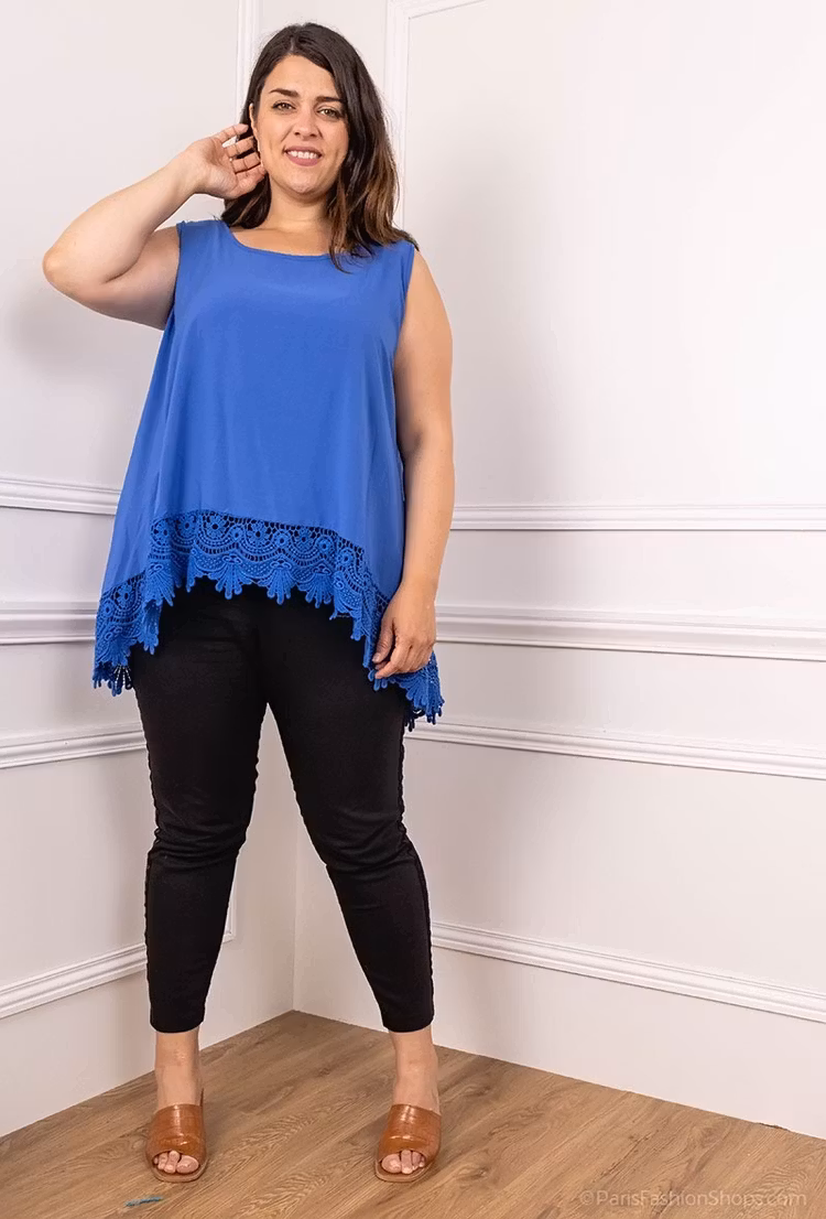 Ärmlös topp med spets - Onesize plus - Fuchsia