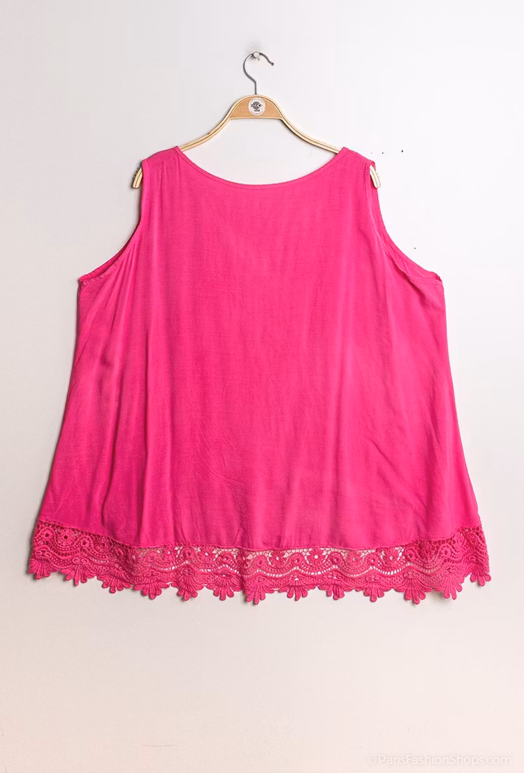 Ärmlös topp med spets - Onesize plus - Fuchsia