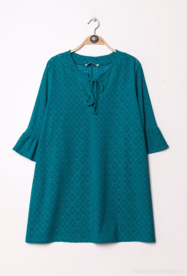 Blus med spetsmönster - 58/60 - Grön