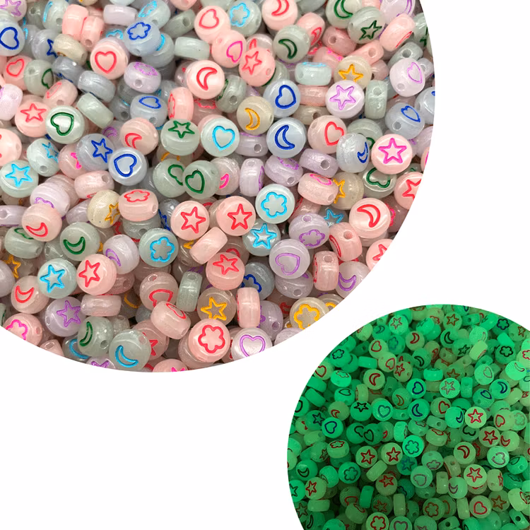 Glow-in-the-dark, färgad mix, 7mm - 50p