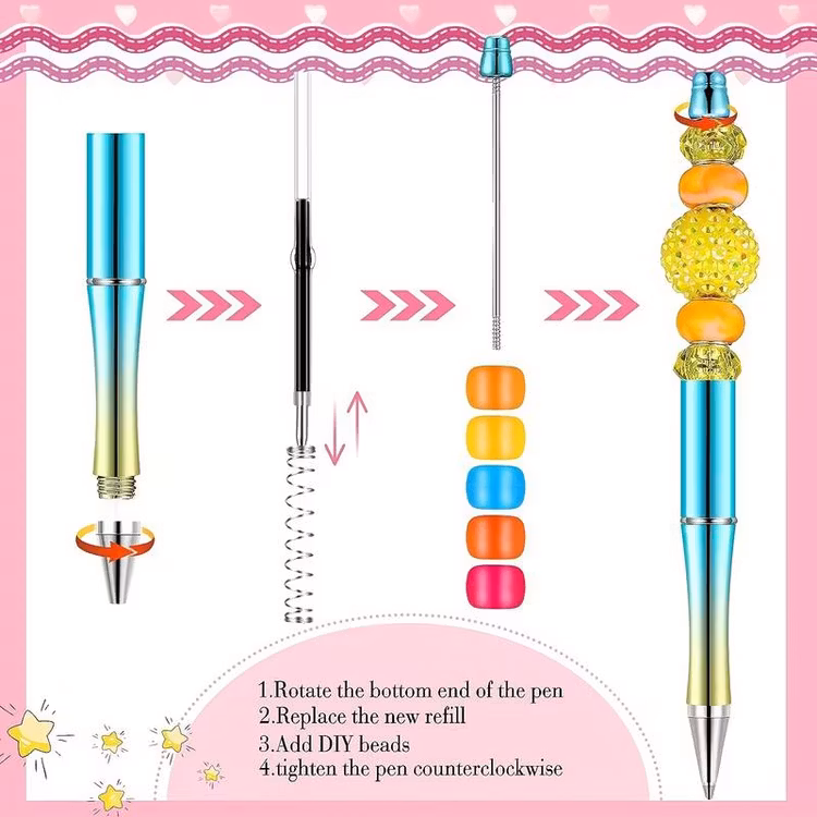 Pärlbar penna med extra stift - metallic - mörkrosa