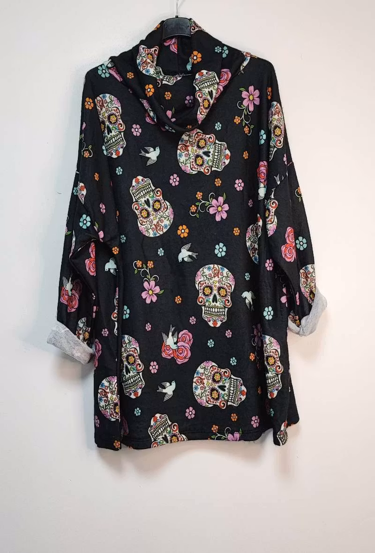 Tröja med tryck - Onesize plus - Rosa döskalle