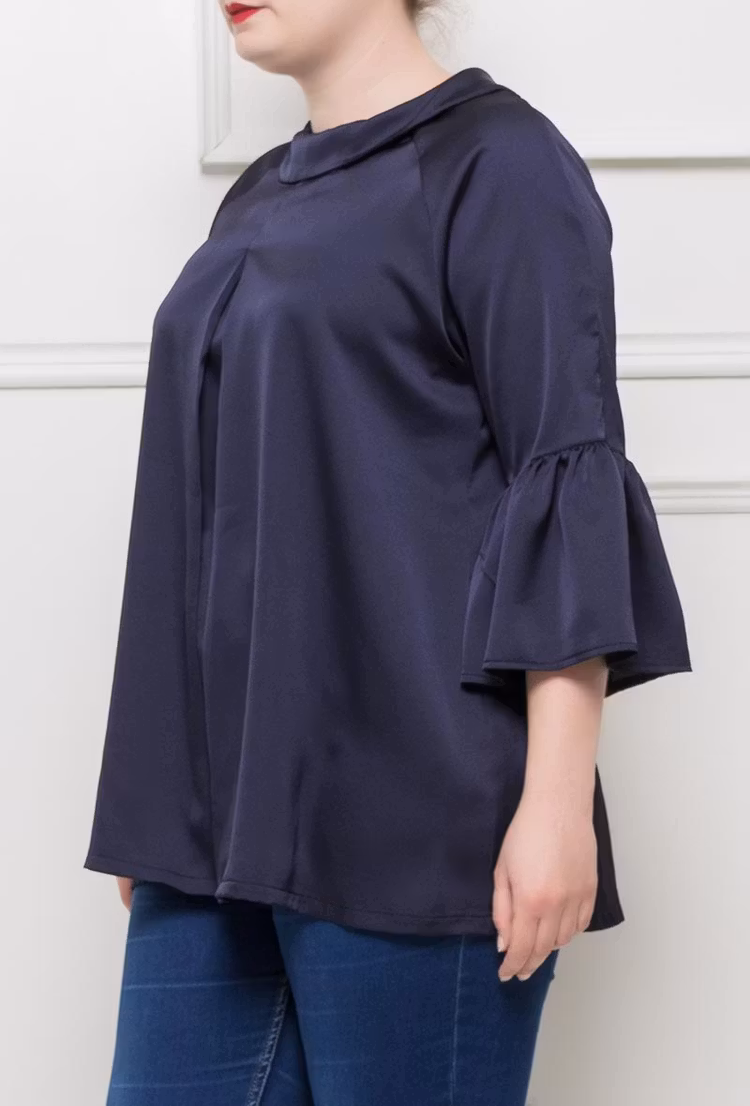 Blus med krage - 54/56 - Marin