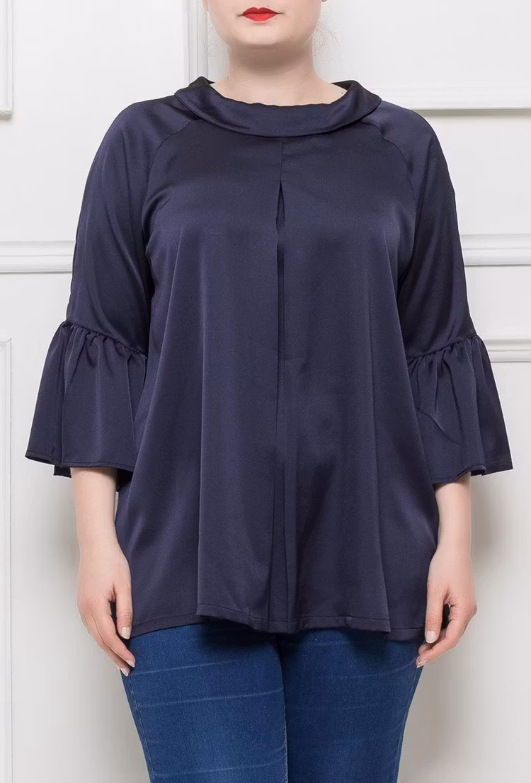 Blus med krage - 54/56 - Marin