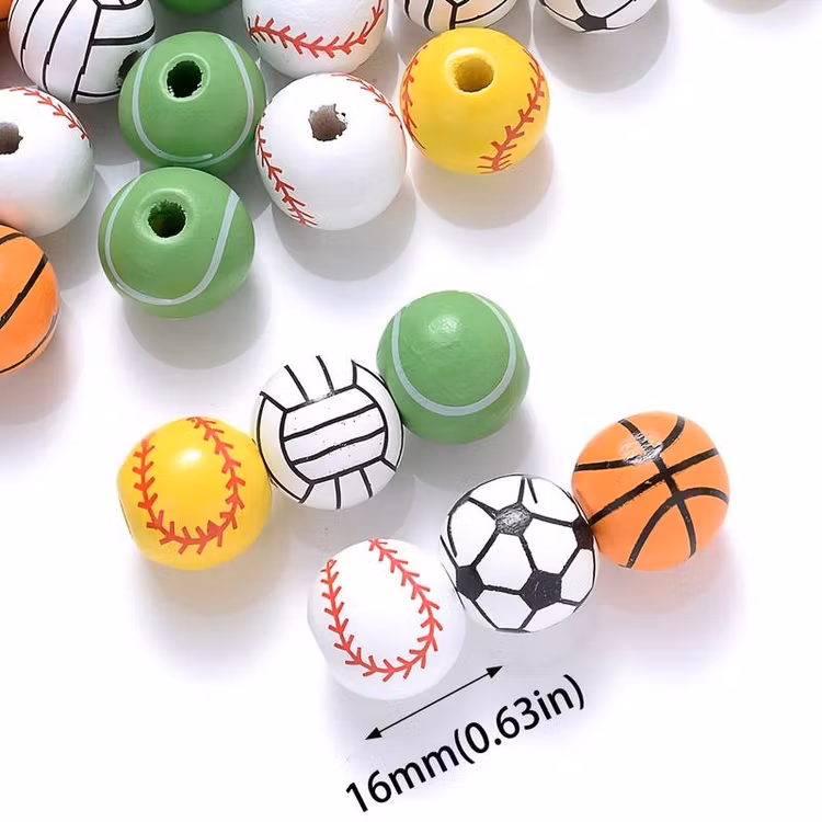 Sport-pärlor i trä, 16mm - 10pack