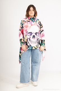 Polotröja med tryck - Onesize plus - Blommig döskalle