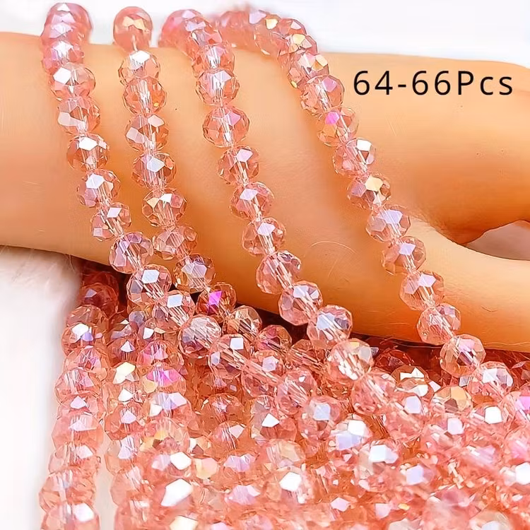 Sträng - Glaskristallfacetterade, rosa, 8mm - Ca 65st