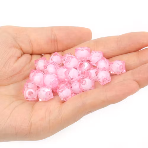 Pärla i kub, 8mm, rosa - 50p