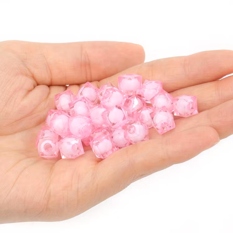 Pärla i kub, 8mm, rosa - 50p