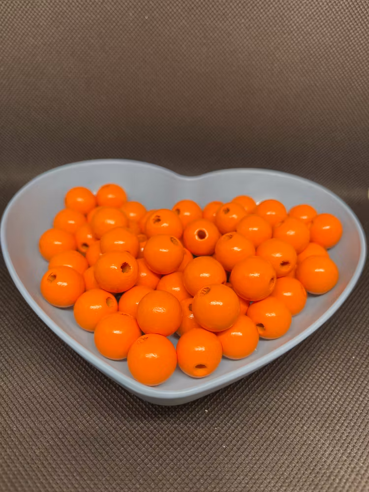Träpärla, orange, 16mm - 10p