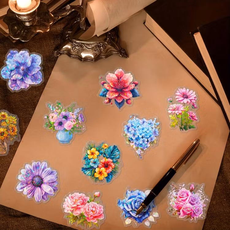 Klistermärken - Holografiska blommor/fjärilar - 25 st