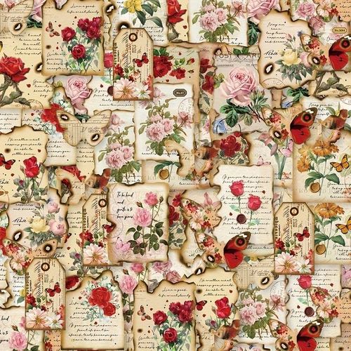 Klistermärken - Brev med blommor/brända kanter - 25 st